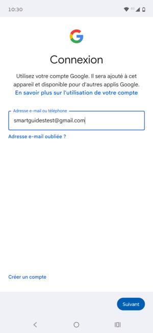 Saisissez votre adresse Gmail et sélectionnez Suivant