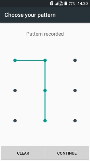 Draw an unlock pattern and select CONTINUE