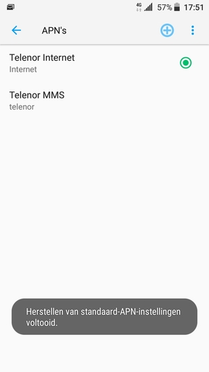 Uw telefoon wordt teruggezet naar standaard internet- en mms-instellingen