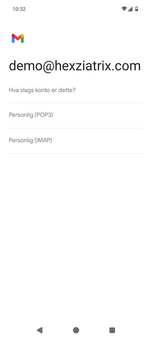 Velg Personlig (POP3) eller Personlig (IMAP)
