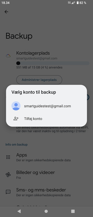 Vælg din sikkerhedskopi-konto