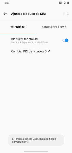 Su PIN de la tarjeta SIM ha sido cambiado