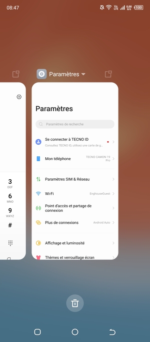 Sélectionnez l'icône Supprimer pour fermer toutes les applis en cours d'exécution