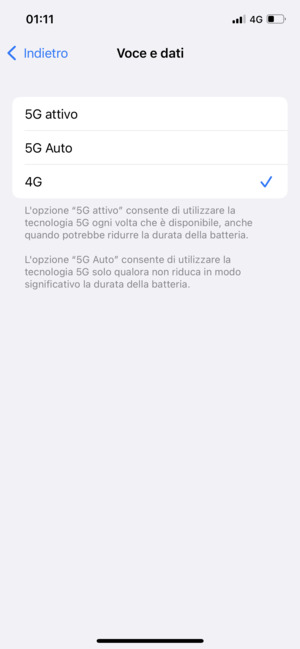 Se viene visualizzata questa schermata, seleziona 4G