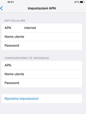 Inserisci le informazioni di Internet