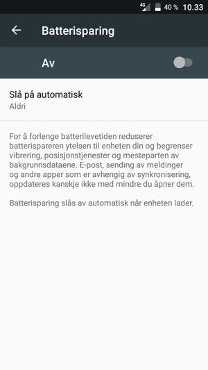 Slå på Batterisparing