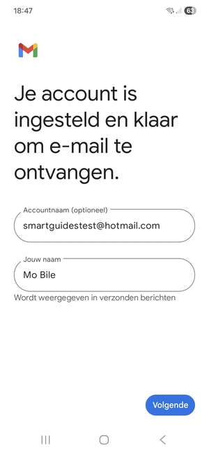 Geef uw account een naam en voer uw naam in. Selecteer Volgende