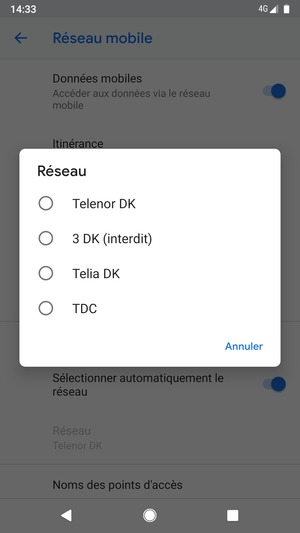 Sélectionnez un opérateur réseau dans la liste