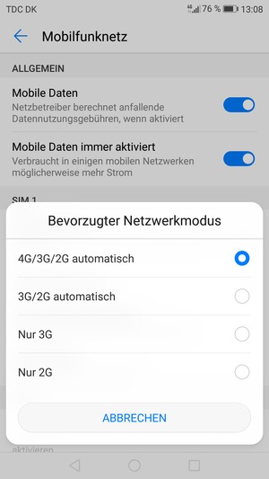 Wählen Sie die gewünschte Option
