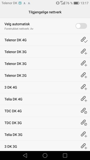 Velg en nettverksoperatør fra listen
