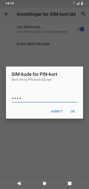 Bekreft din nye PIN-kode for SIM-kort og velg OK