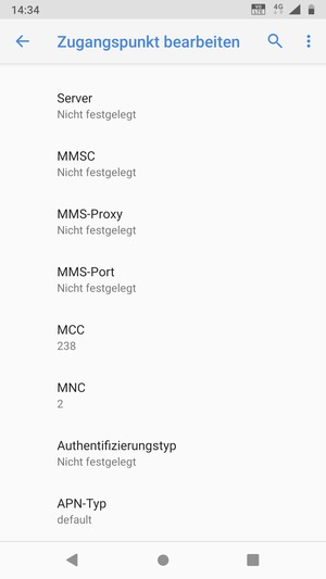 Scrollen Sie nach unten und geben Sie Internetinformationen ein