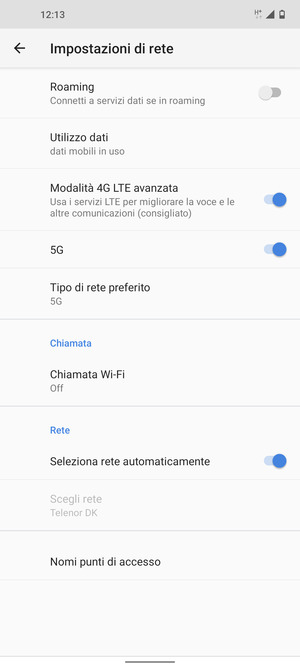 Disattiva Seleziona rete automaticamente