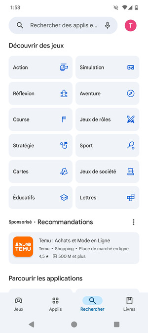 Sélectionnez la barre de Recherche