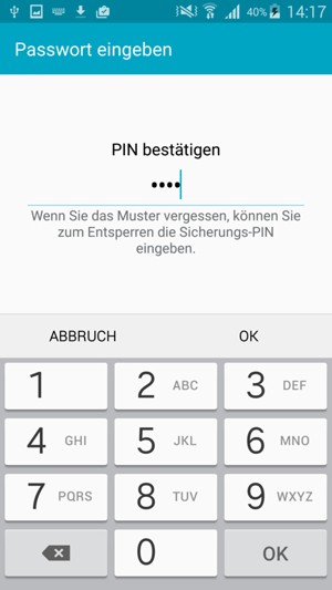 Bestätigen Sie Ihre Sicherungs-PIN und wählen Sie OK