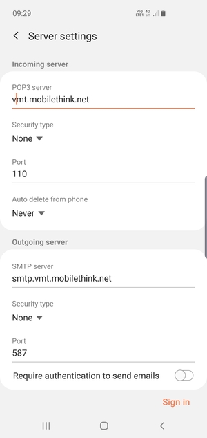 Turn off Require authentication to send emails  and select Sign in