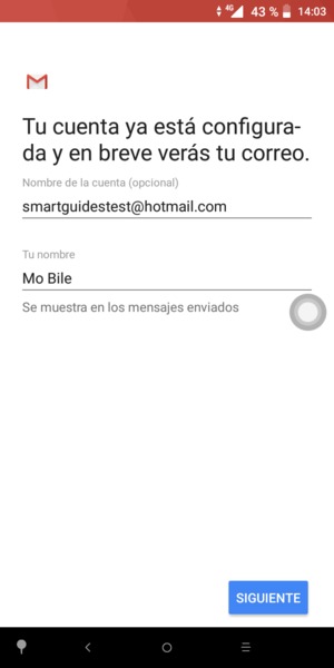 Déle a su cuenta un nombre y escriba su nombre. Seleccione SIGUIENTE