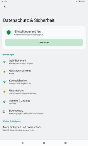 Um Ihre Bildschirmsperre zu aktivieren, gehen Sie zum Sicherheit & Datenschutz Menü und wählen Sie  Geräteentsperrung