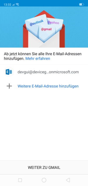 Wählen Sie WEITER ZU  GMAIL