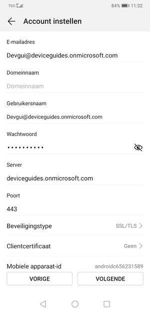 Voer Exchange-serveradres in en selecteer VOLGENDE