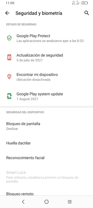 Para activar su bloqueo de pantalla, vaya al menú Seguridad y biometría y seleccione Bloqueo de pantalla