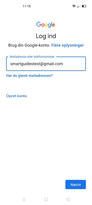 Indtast din Gmail adresse og vælg Næste