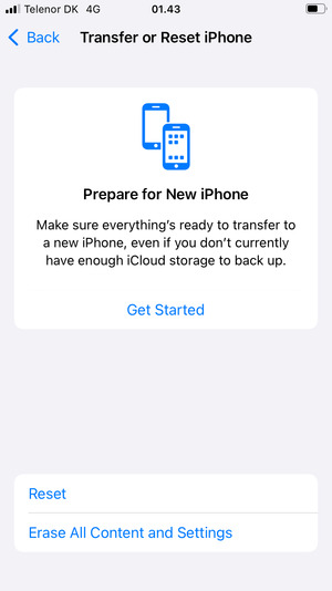 Select Erase All Content and Settings