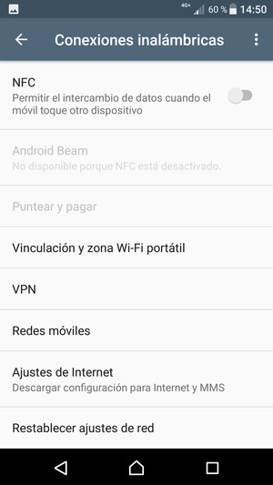 Seleccione Ajustes de Internet