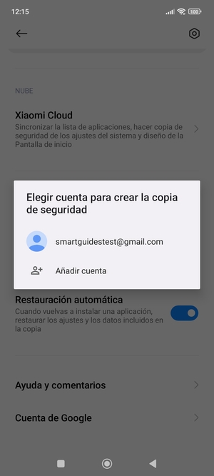 Seleccione su cuenta de copia de seguridad