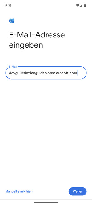 Geben Sie Ihre E-Mail-Adresse ein und wählen Sie Manuell einrichten