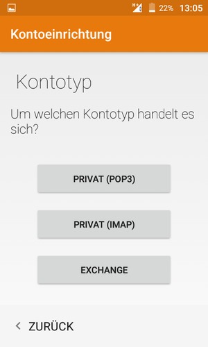 Wählen Sie PRIVAT (POP3) oder PRIVAT (IMAP)