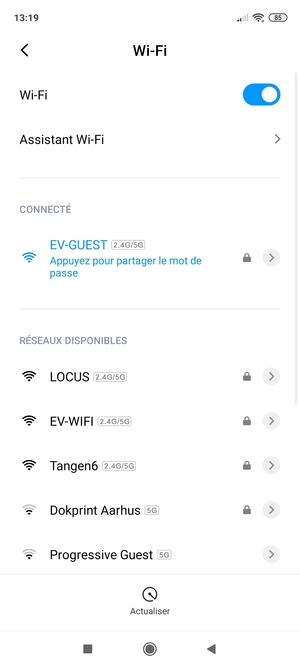 Vous êtes maintenant connecté au réseau Wi-Fi