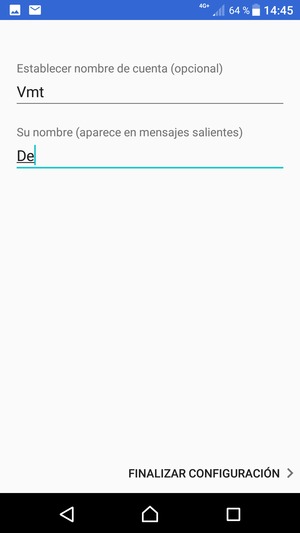 Déle a su cuenta un nombre y escriba su nombre. Seleccione FINALIZAR CONFIGURACIÓN