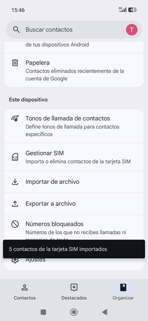 Sus contactos se guardarán en su cuenta de Google y se guardarán en su teléfono la próxima vez que Google sea sincronizado.