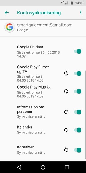 Dine kontakter fra Google vil synkroniseres til telefonen din