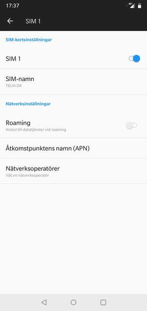 Välj Åtkomstpunktens namn (APN)