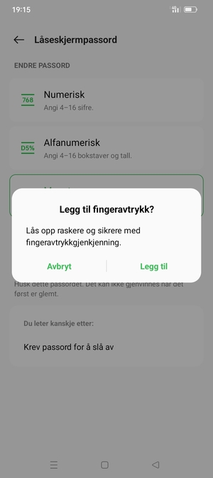 Velg ønsket alternativ