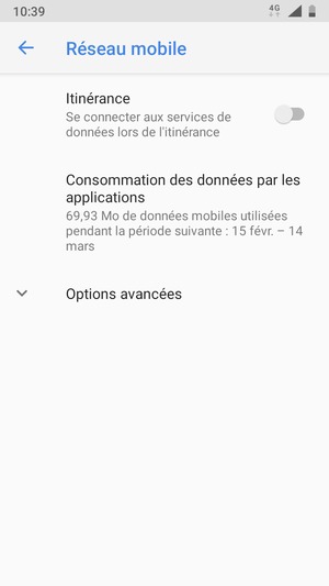 Sélectionnez Options avancées