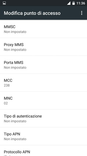 Scorri verso il basso e inserisci le informazioni di internet