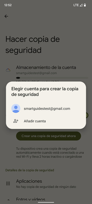 Seleccione su cuenta de copia de seguridad
