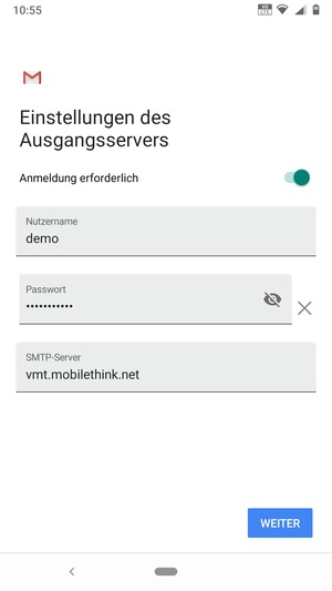 Geben Sie die Server-Adresse für ausgehende Post ein