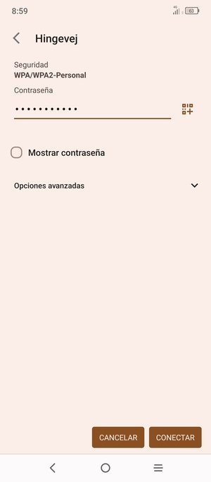 Introduzca la contraseña de Wi-Fi y seleccione CONECTAR