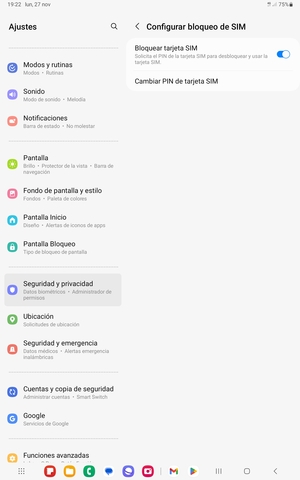 Seleccione Cambiar PIN de tarjeta SIM