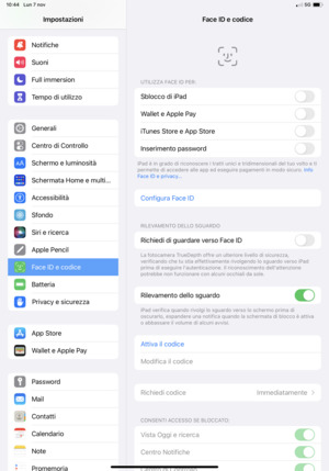 Scorri verso il basso e seleziona Face ID e codice