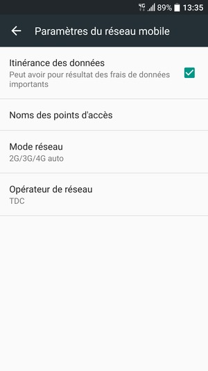 Activar o desactiver Itinérance des données