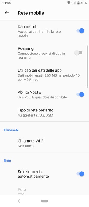 Disattiva Seleziona rete automaticamente