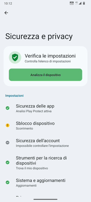 Seleziona Sblocco dispositivo