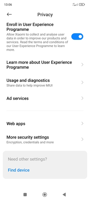 Scroll to and select More security settings