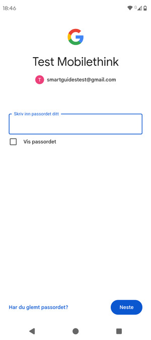 Skriv inn passord og velg Neste