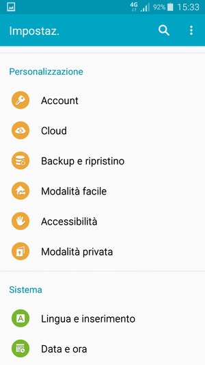 Scorri e seleziona Account